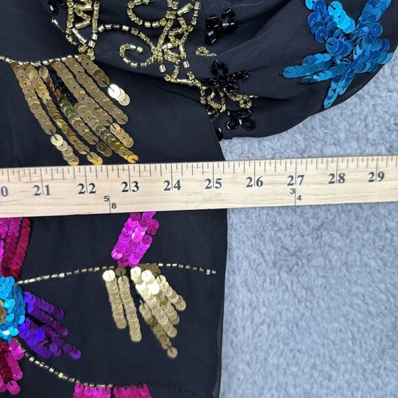 Vintage Draper’s & Damon’s 1X Silk Sequin Beaded Floral Jacket Black Glam - Picture 11 of 16